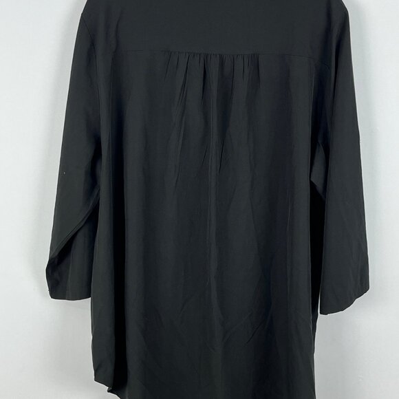 Shein Curve Top Blouse Size 4XL Black 3/4 Sleeve V Neck Band Collar Pocket - Picture 6 of 9